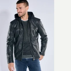 engbers Lederjacke mit abnehmbarer Kapuze