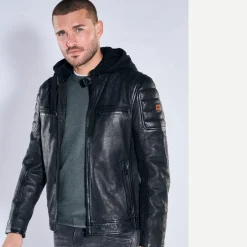 engbers Lederjacke mit Kapuze