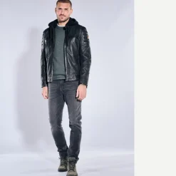 engbers Lederjacke mit Kapuze